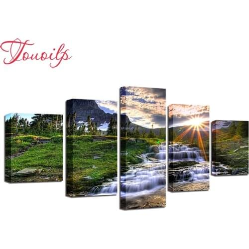 5pcs 5d diamond Painting Waterfall Rock Woods Sunrise Diamond Painting Cross Stitch icon 5d Diamond Embroidery Mosaic pattern