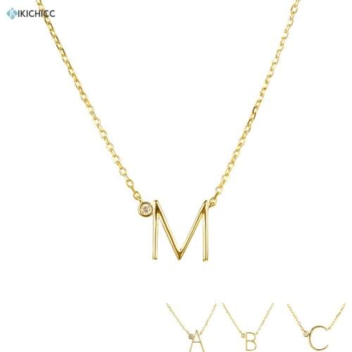 Kikichicc 925 Sterling Silver Monogram Letter Name Necklace Initial Alphabet Mini Delicate Small Crystal CZ Long Chain Necklace