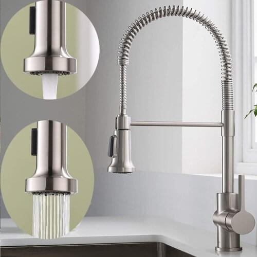 Kitchen Faucets,Brush Brass Faucets,for Kitchen Sink Single Lever Pull Out Spring Spout Mixers Tap,Hot Cold Water Faucet