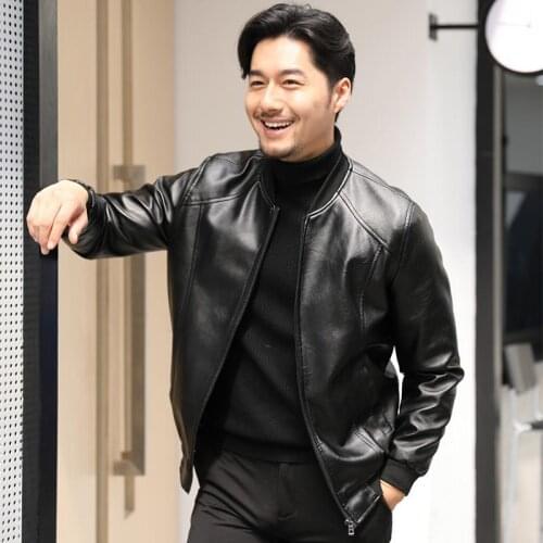 Motorcycle Leather Jacket Men Autumn Spring Zipper Vintage Pu Jacket Men Stand Collar Solid Outwear Luxury Jaqueta Masculina