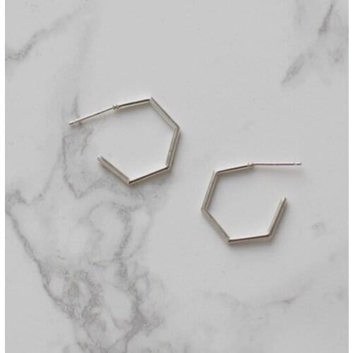 Real Silver earrings female hexagonal geometry element tremella S925 pure silver nail wholesale earrings Silver wholesale