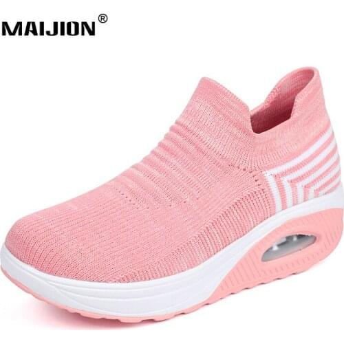 New Women Walking Shoes Air Cushion Knitted Socks Sneakers Slip-on Lady Loafers Comfortable Durable Outdoor Sport Jogging