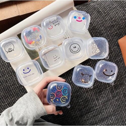 New Cut Cartoon Smiley Earphone Case for Samsung Galaxy Buds Live TPU Transparent Headphone Case for Galaxy Buds pro with Hook