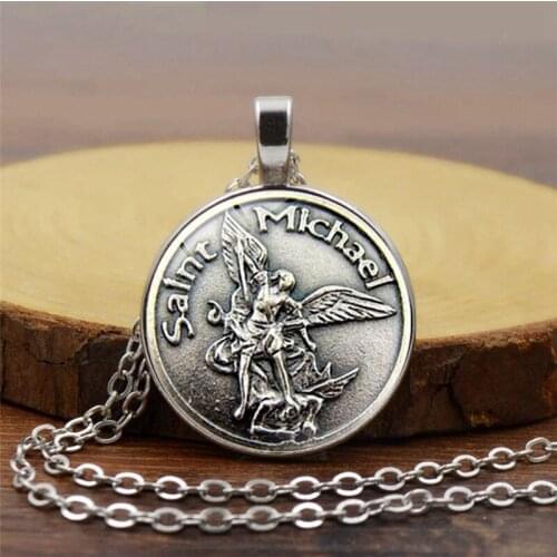 Archangel Necklace Protect Me Saint Shield Angel Gem Pendant Orhodox Amulet Christian Jewelry