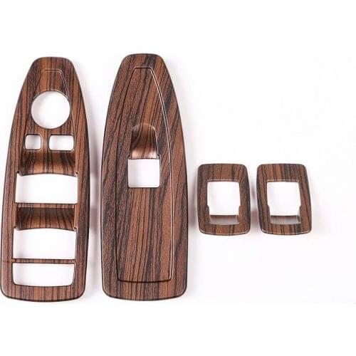 Pine Wood Grain Style Car Window Lift Switch Button Frame Cover Trim 4pcs For BMW X1 F48 2016-2018 X2 F47 2018