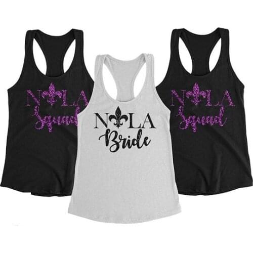 Personalized glitter Bridesmaid NOLA Bride New Orleans Tank tops tees Bachelorette Tanks bridal shower t Shirts Party favors