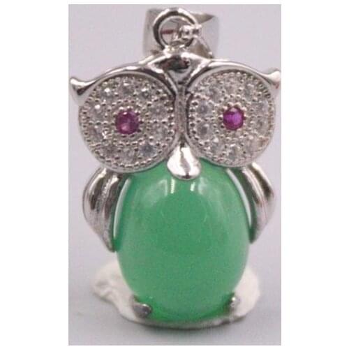 Pure 925 Sterling Silver Pendant 23x13mm Small Green Chalcedony Owl Charms