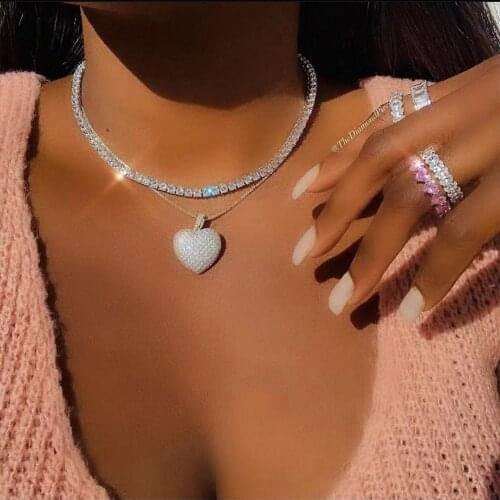 Full Rhinestone Multilayer Heart Pendant Tennis Pendant Necklaces for Women Punk HipHop Heart break Ak47 Gun Choker Jewelry Gift