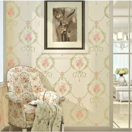 Q QIHANG European Rural Style 3D Embossing Non-woven Wallpaper Sitting Room Bedroom TV Setting Wall Wallpaper 0.53m*10m=5.3m2