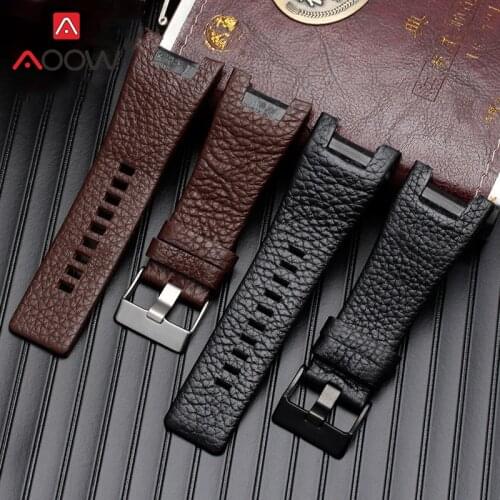 32mm Genuine Leather Strap Calfskin Stainless Steel Buckle Men Replacement Bracelet Watch Wrist Band for Diesel DZ1216 1273 4246
