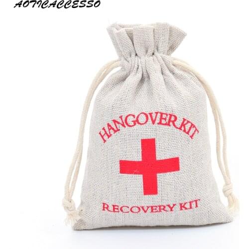 3.9"x5.5" Wedding Hangover Kit Bag First Aid Drawstring Bag Bachelorette Party Jute Candy Gift Bags Wedding Favors Christmas