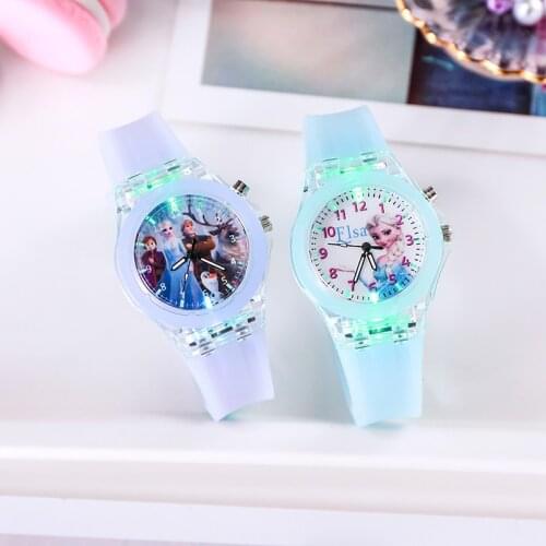 Disney Frozen 2 Sophia Princess Cartoon Children Toys Glow Watch Crystal Leather Wristwatch for Girls Kids Christmas Gift