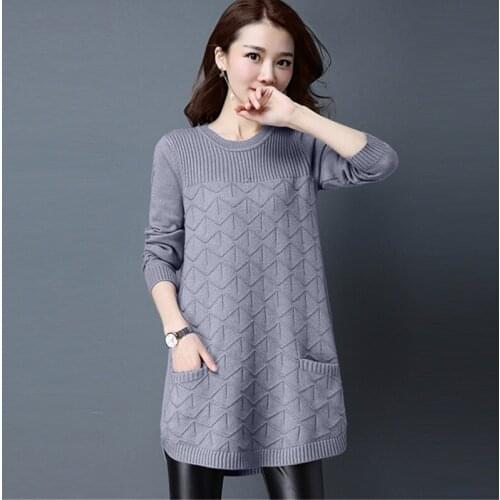 Fashion Women O Neck Knitted Sweater Pullovers Oversize Loose Warm Soft Jumper Women Sweaters With Pocket Casual Female Tops