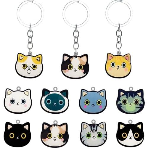 TAFREE Cat Avatar Cartoon Shape Personality Key Chain Jewelry Epoxy Resin Backpack School Bag Key Chain Fashion Pendant