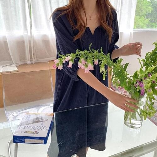 Vintage Solid Summer Nightgown Korean Cotton Soft Long Sleepwear Casual Loose Home Clothes Harajuku O-Neck Simple 2021