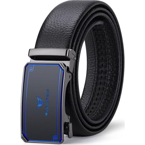 WILLIAMPOLO Fashion Genuine Leather Belt For Men Automatically Buckle Mens Belt Luxury Design Dress Belts PL20905-08P