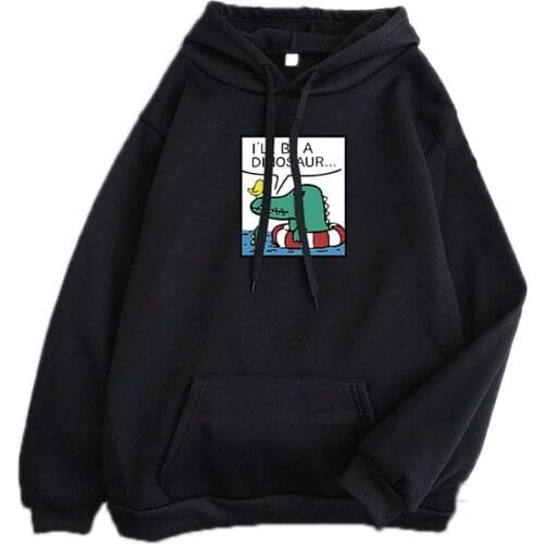 2021 New Women Hoodies Cute Dinosaur Print Hooded Sweatshirt Female Harajuku Streetwear Long Sleeve Pullovers Moletom Feminino