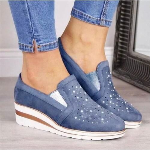 Cow Suede wedges shoes for women 2020 Autumn shoes woman Fashion Bling Slip-On Round Toe casual flat shoes comfortable flats