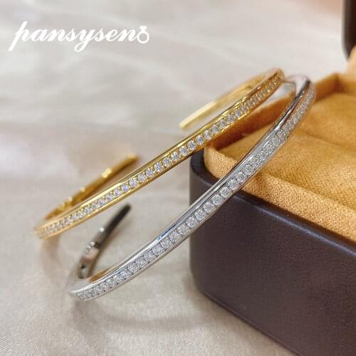 PANSYSEN Genuine 925 Sterling Silver Cuff Bracelet Fashion Personality Simple Bangles for Women Wedding Engagement Fine Jewelry