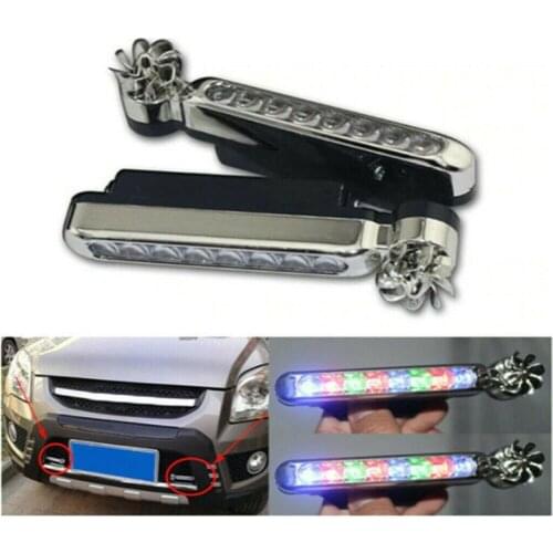1 Pair 8x LEDs Wind Driven Multiple Colour Car Front Lights with Fan Rotation for Car Fog Warning