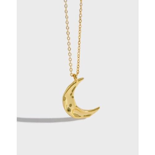 100% 925 sterling silver irregular surface moon pendant necklace womans accessories, simple gold color necklaces neck chains