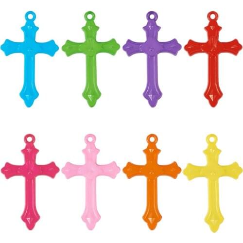 100 pcs Mixed Color Cross Acrylic Pendants For Religion Bracelet Necklace Jewelry Making DIY 36x22x3mm, hole: 2mm