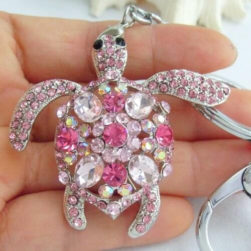 2.36" Cute Animal Turtle Tortoise Keychain Pendant Pink Rhinestone Crystal K03344C5