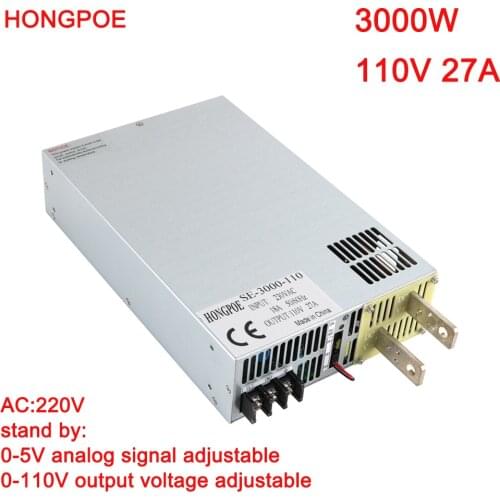 3000W 110V Power Supply 0-110V Adjustable Power 110VDC AC-DC 0-5V Analog Signal Control SE-3000-110 Power Transformer 110V 27A