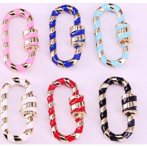 5Pcs, Colorful Enamel Pave Oval Shape Clasp, Gold Carabiner Clasp, 16x28mm, For Jewelry Making DIY Accessories