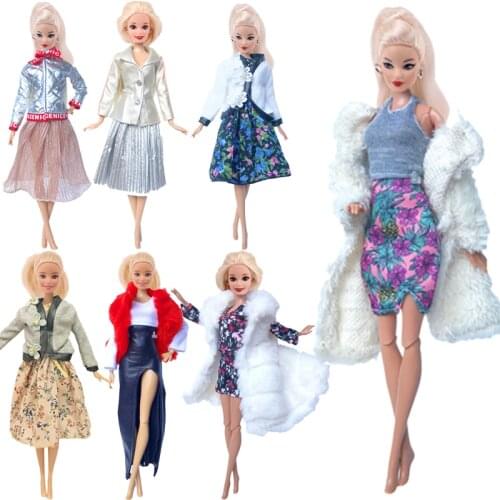 8 New Styles Barbies Sleeve Soft Fur Dress Winter Warm Casual Wear Clothes For Russian DIY Birthday Girls Baby Kids Toy Gifts