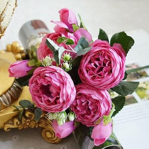 9 Heads Rose Artificial Flowers Fake Bouquet Buch Wedding Home Party Decor Sale