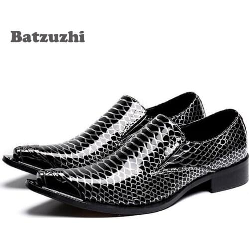 Batzuzhi Brand Men Shoes Black Patent Leather Men Oxfords with Metal Tip Banquet and Prom Men Dress Shoes Office Suit Business