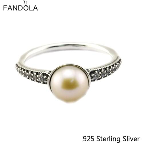 CKK 925 Sterling Silver Rings Elegant Beauty, White Pearl Fashion Ring Original European Style DIY Jewelry