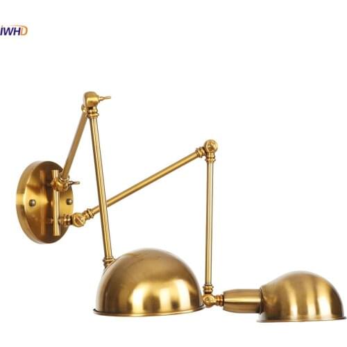 IWHD 2 Heads Adjustable Arm LED Wall Light Fixtures Bathroom Bedroom Retro Loft Industrial Long Arm Wall Lamp Sconce Wandlamp