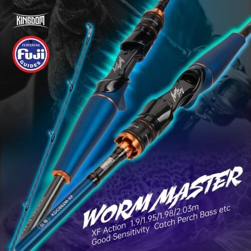 Kingdom WormMaster 1.9/1.95/1.98/2.03m 40T Carbon Casting Spinning Fishing Rods Fuji Guide Baitcasting Travel 3g-28g XF Lure Rod