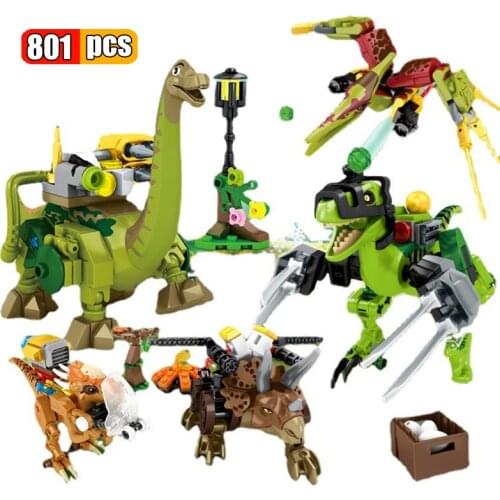 801Pcs 8style /set Dino World Series Pterosauria Tyrannosaurus Model Building Blocks Jurassic Dinosaur Figures Bricks Toys Boys
