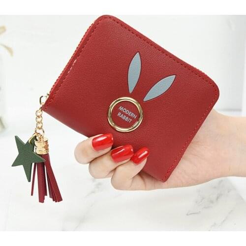 Candy Color Cute Wallet Female Small Short Zipper Purse For Women Coins Leather Lady Wallet Girl Rabbit Ear Design Money Bag
