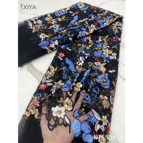 Beautiful French Tulle Lace Fabric Africa Sequin Lace Fabric Embroidery Nigerian Sequence Lace Fabric for Bridal Material NI5538