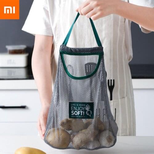Xiaomi Kitchen Fruit Vegetable Storage Mesh Bag Wall-mounted Sundries Storage Bag Organize Portable Breathable Hanging Holder