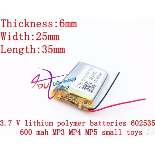 3.7V 600mAh Rechargeable li Polymer Li-ion Battery For headphones tachograph MODEL 582535 SP5 mp3 mp4 GPS 602535 062535