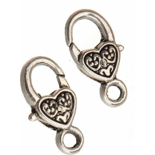 Jewelry components clasps toggles hooks bracelets necklaces keychains diy vintage silver small heart love metal 17*8*5mm 30pcs