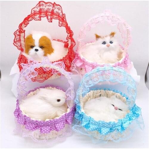 Cute Animal Doll Basket Artificial Rabbit Puppy Kitten Basket Plush Fiber Exquisite Rabbit Shape Simulation Animal Basket Gifts