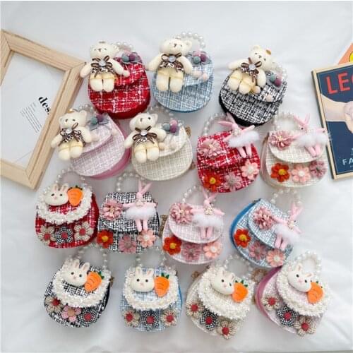 1PC Cute Childrens Messenger Bag Cartoon Rabbit Girls Shoulder Bags Linen Crossbody for Girl Fashion Girls Mini Handbags Pocket