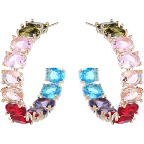 Fashion Simple Statement Geometric Earrings Designer Creative Circle Dangle 2021 Summer Trend Colorful Cubic Zirconia Earings