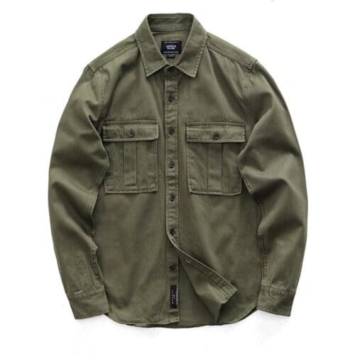 Men Clothing 2021 Autumn Mens Shirt New American Retro Casual Large Size Loose Tooling Shirt Jacket Long-sleeved Korean Clothes