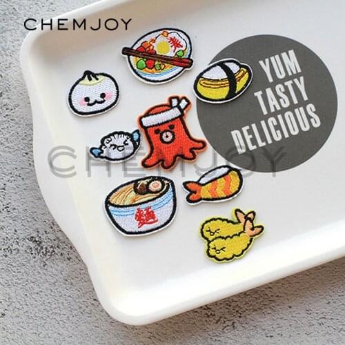 Octopus Sushi Embroidery Patch Ironing on Japanese Food Cute Appliques Clothes Stickers Cartoon Badges for Bags Shoes Scrapbook
