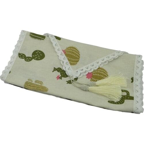 White Linen Cotton Lace Tassel Table runner Printed Cactus Home Table Runner Wedding Christmas Birthday Party Table Decorations