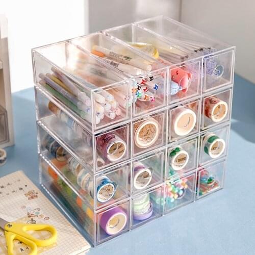 PS Drawer Type Desktop Organizer Pen Pencil Storage Box Makeup Lipstick Shelf Office School Stationery Supplies 2020