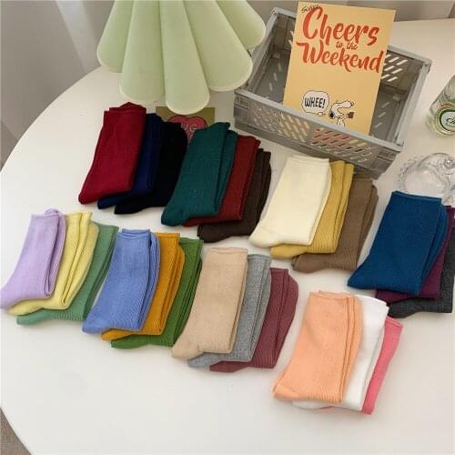 Summer Youth Maiden Ins Fashion Multi Solid Color Cotton Cute Woman Simple Street Casual Funny Harajuku Loose Middle Tube Socks