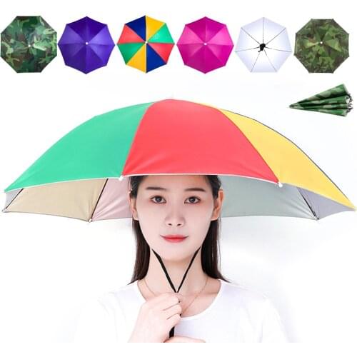 New Foldable Head Umbrella Hat Cap Golf Outdoor Sun Headwear Fishing Camping